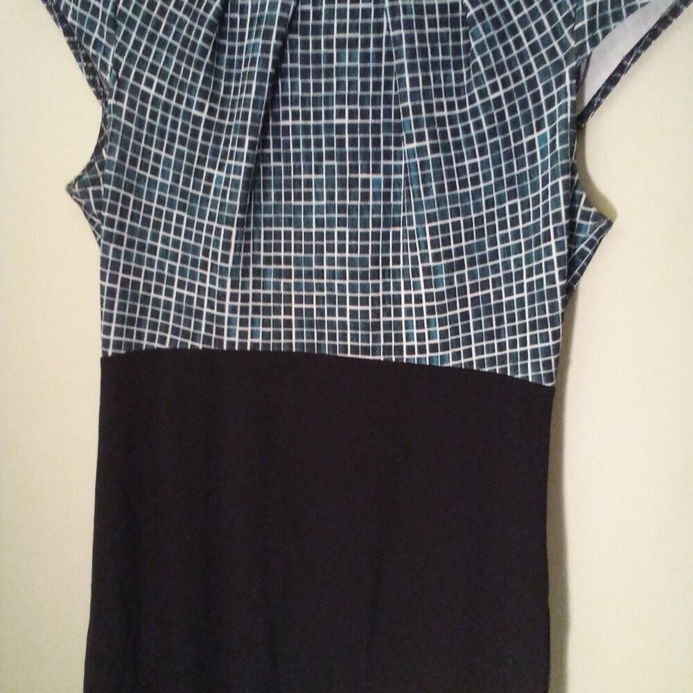 Homeyee Dress Women 8 Short Sleeve Plaid Teal Black - Picture 4 of 13